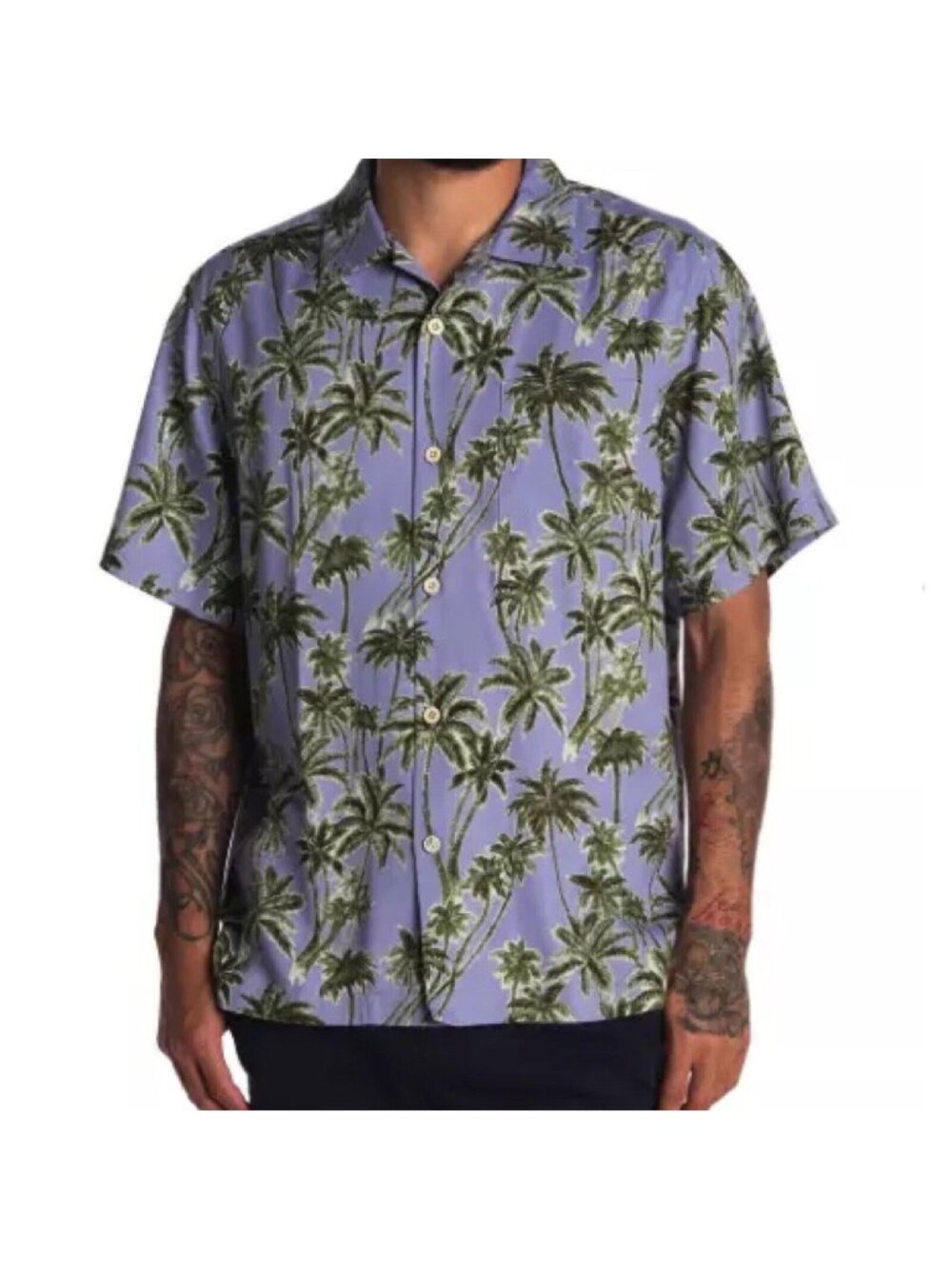 TOMMY BAHAMA Men's Short Sleeve Shady Palms Print Silk Camp Shirt Small